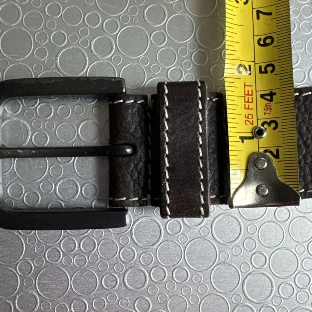 Timberland Mens Brown Leather Belt 40 White Contrast Stitch Rugged Workwear